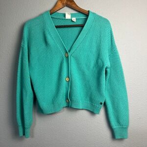 Roxy‎ Womens XS Knit Academia Cardigan Button Down Sweater Cropped Turquoise
